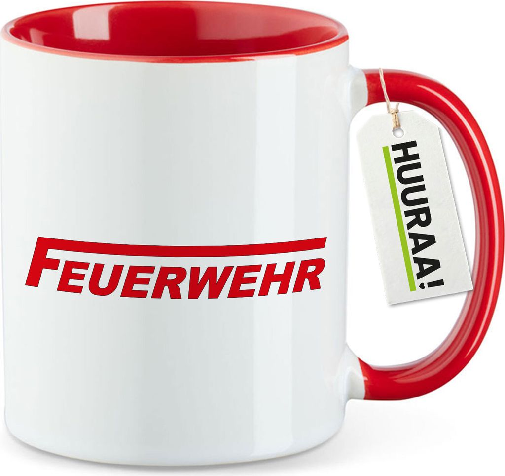 Huuraa Kaffeetasse Feuerwehr 330ml Rot Keramik Kaffeebecher Geschenkidee