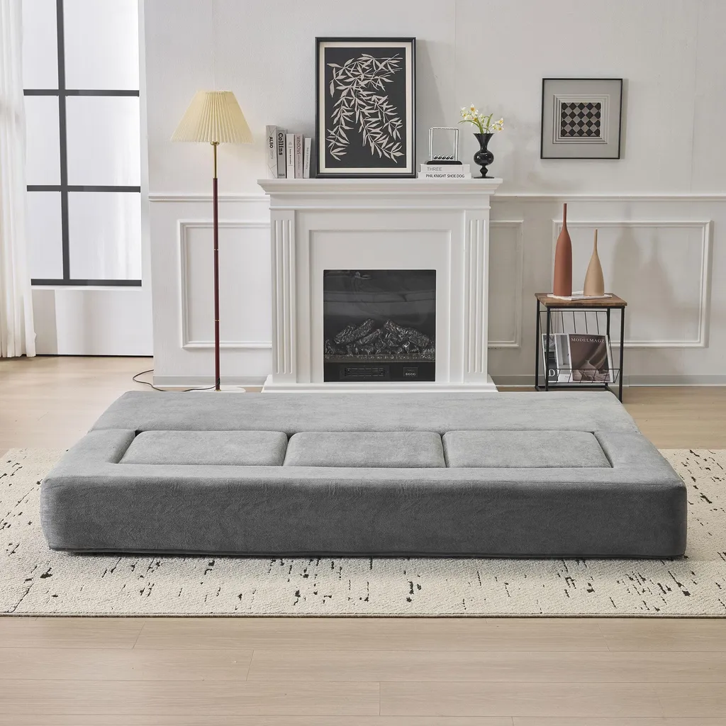Canapé de salon modulable 201 cm gris convertible idéal petit espace - 5