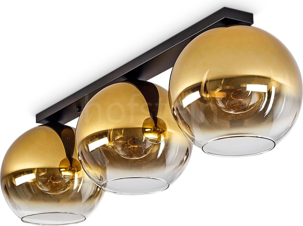 Cesaro »Cesaro« Deckenlampe aus Metall/Glas in Schwarz/Goldfarben/Klar
