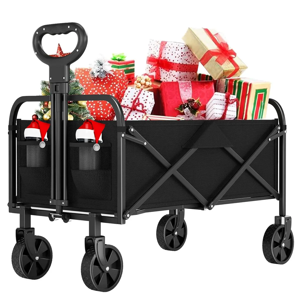 Chariot de plage pliable capacité 170kg noir avec roues directionnelles