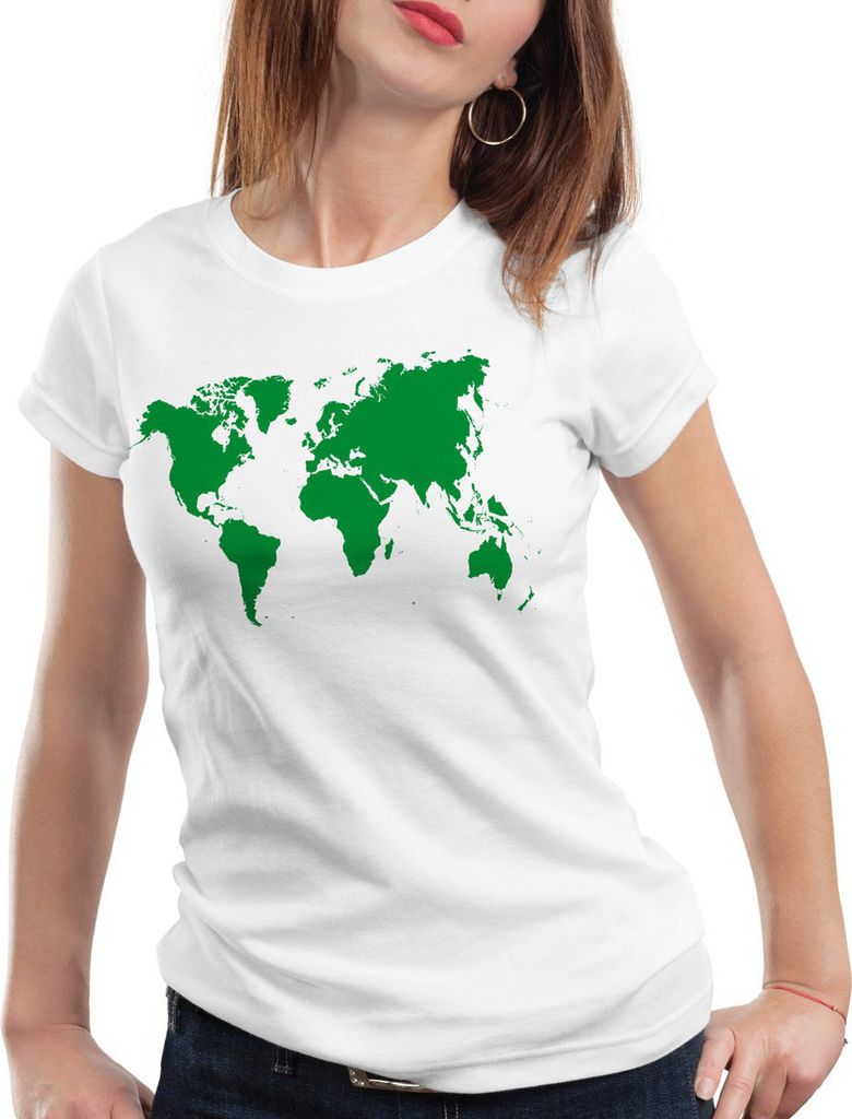 style3 Sheldon World Map Damen T-Shirt Weltkarte, Farbe:Weiß, Größe:2XL