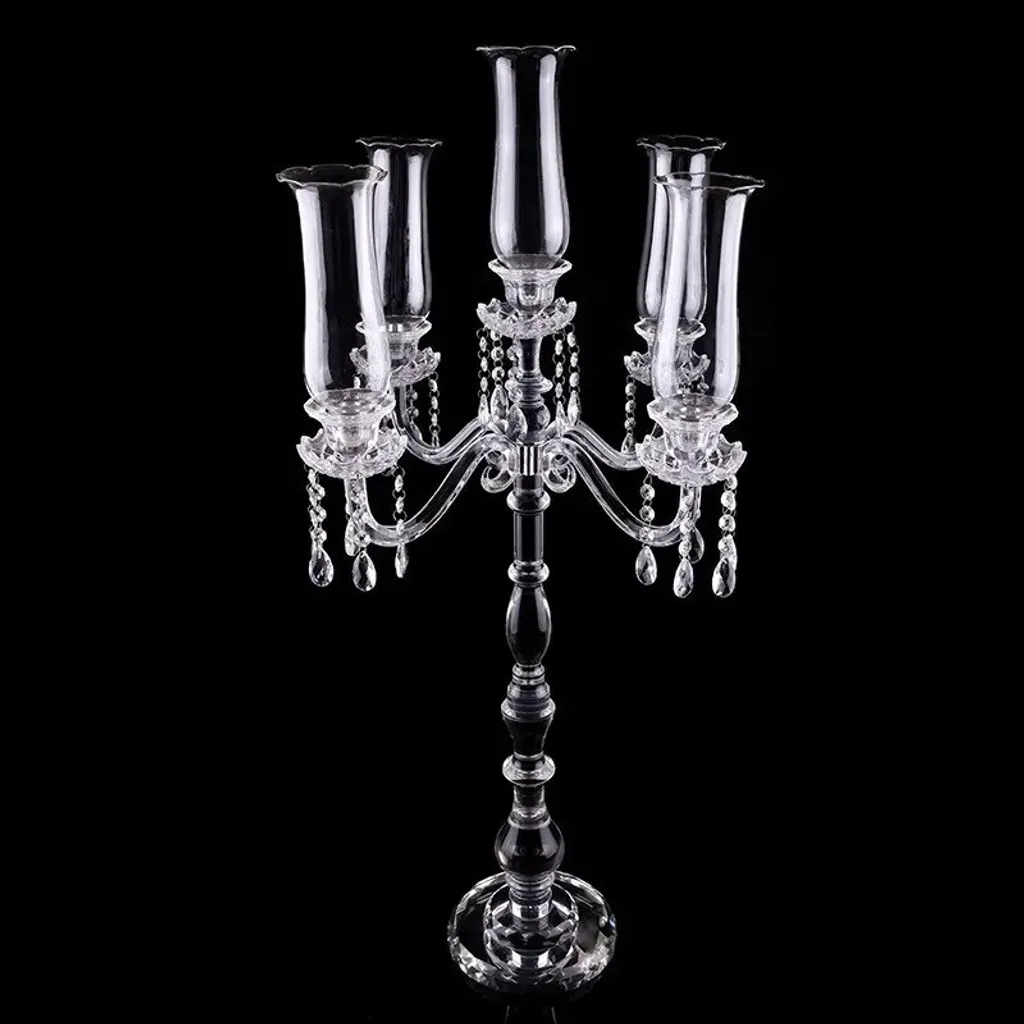 Chandelier en verre 100 cm stable et haut pour table de fête 5 branches