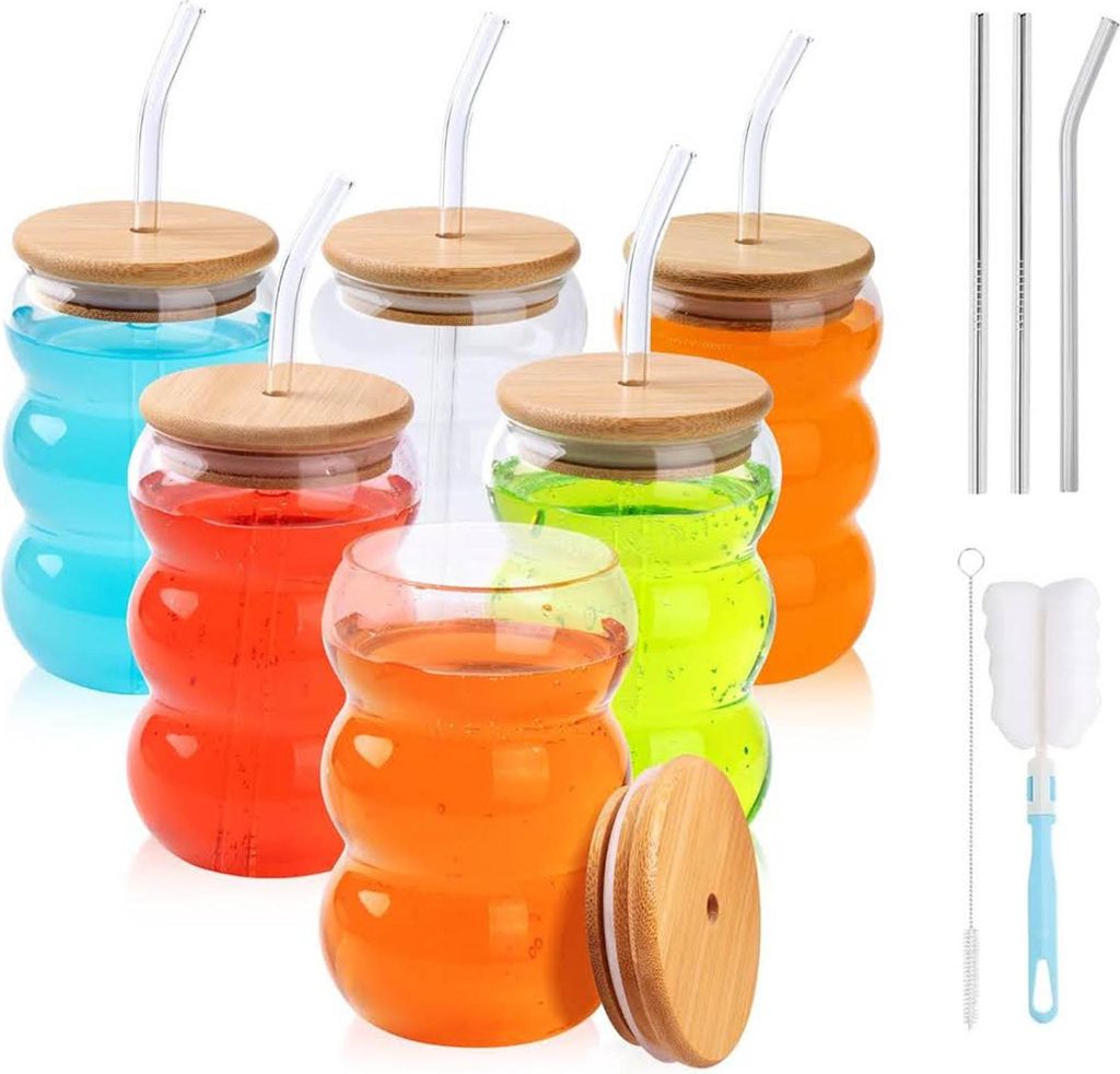 Shendong Set von 6 Gläser mit Deckel und Strohhalmen, Produktbild 