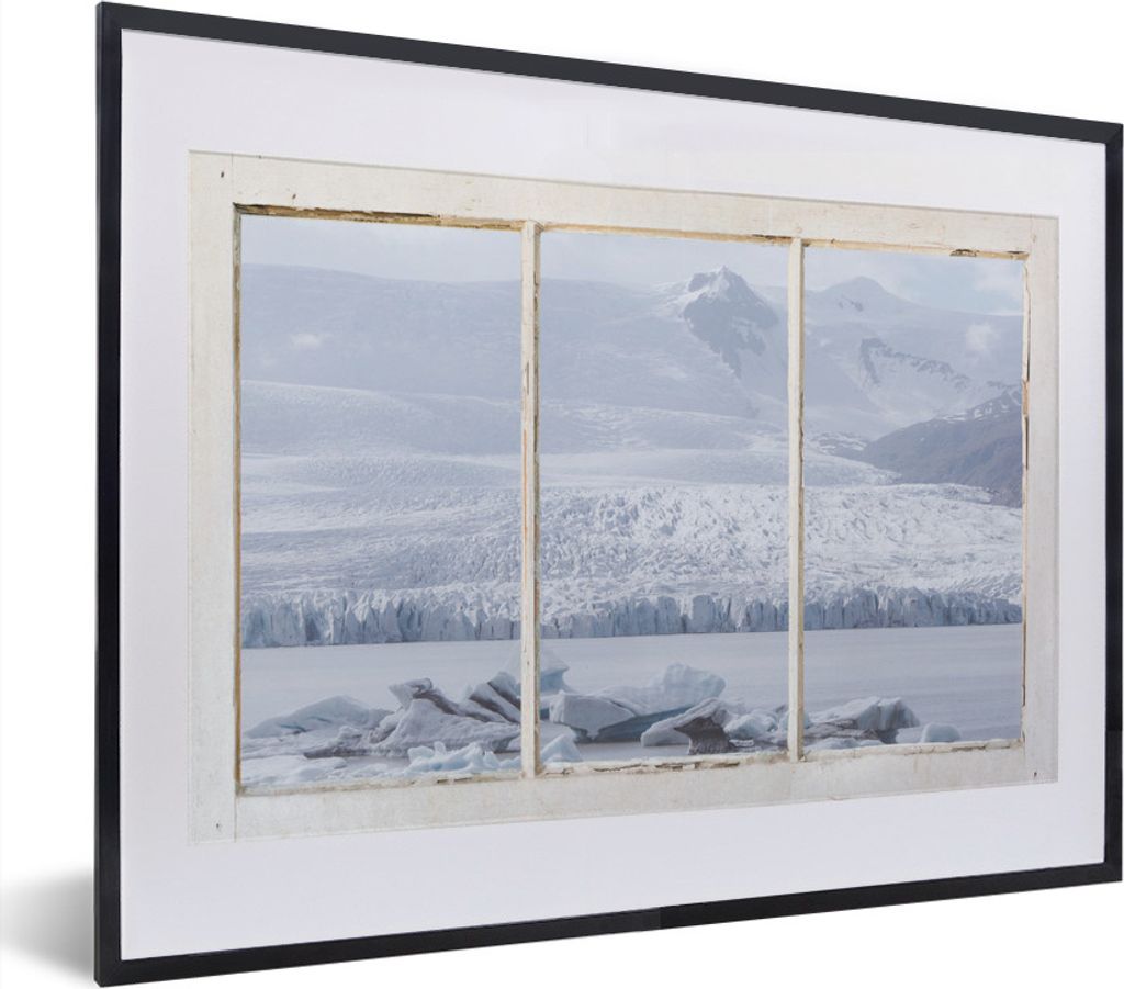 MuchoWow MuchoWow Gerahmtes Poster Durchschauen - Schnee - Eis 40x30 cm - Poster mit zchwarzem Bilderrahmen - Bilderrahmen - Poster im Rahmen