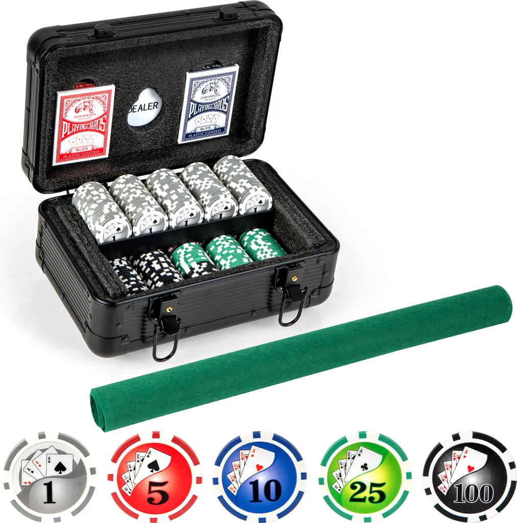 Mallette de Poker Texas Hold'em COSTWAY avec 300 Jetons et Coffret Alu