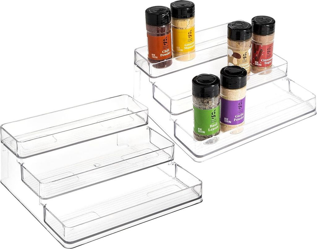 Gewürzregal-Organizer mit 3 Ebenen – vielseitiges Lagerregal für Küche, Bad, Schlafzimmer und Büro, 2er-Set, transparent