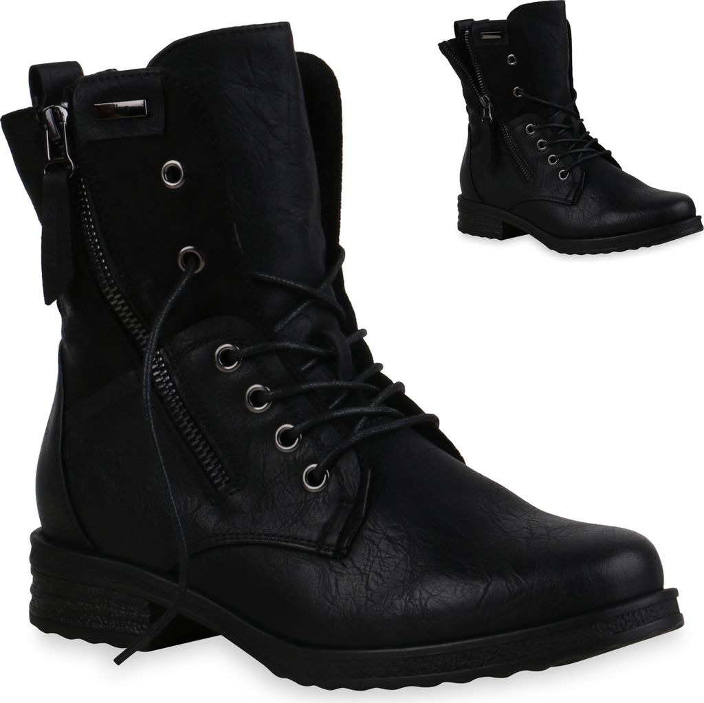 VAN HILL Damen Schnürstiefeletten Leicht Gefüttert Blockabsatz Stiefeletten 835417, Farbe: Schwarz, Größe: 42