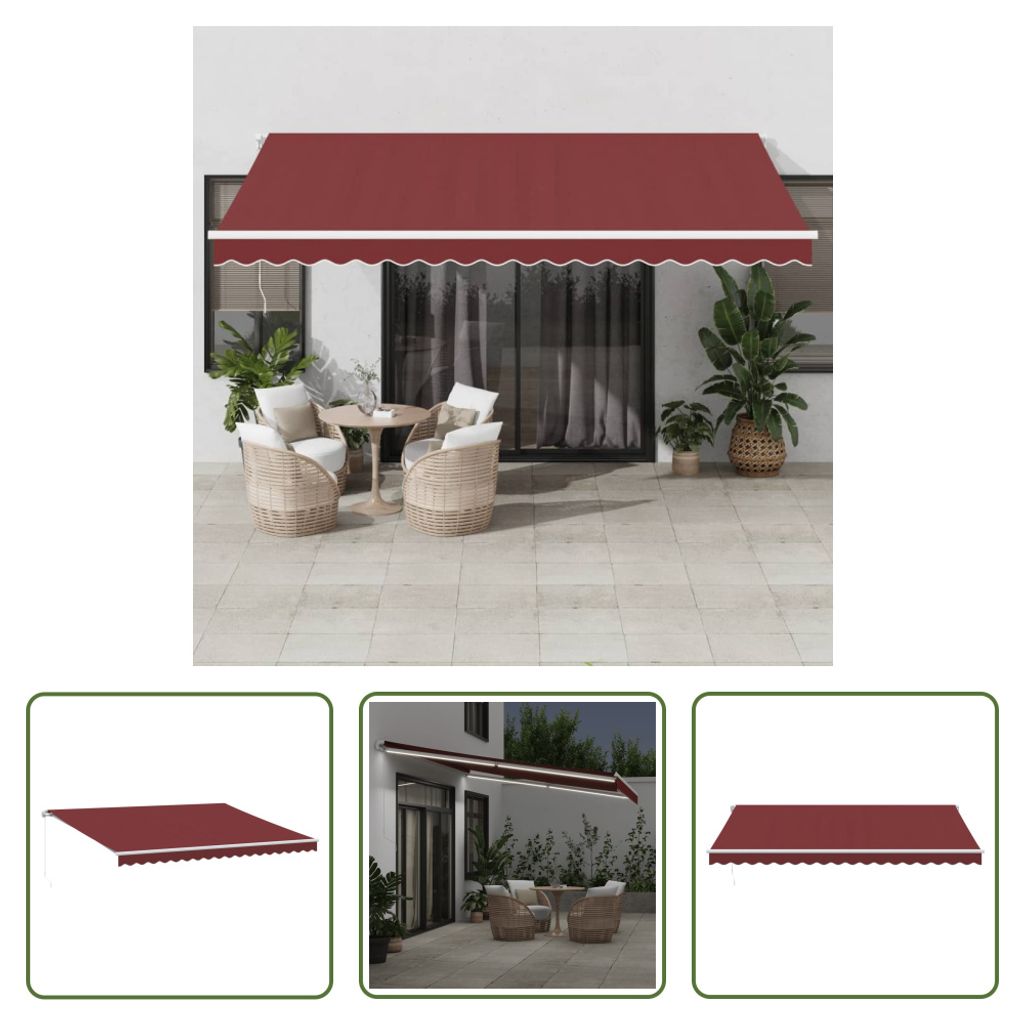 The Living Store Markise Manuell mit LED Weinrot 450x300 cm