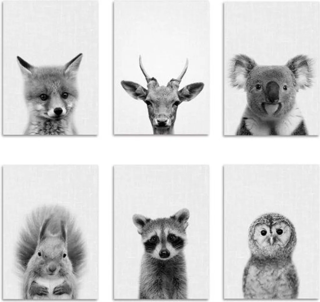Posters muraux chambre enfant - 6 images animaux A4 papier premium