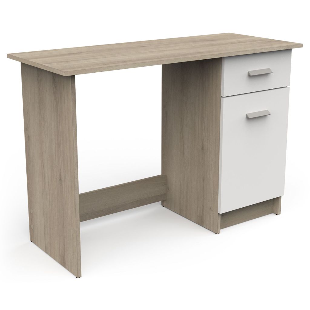 Demeyere Schreibtisch OSIRIS, 108,5x45x75 cm, Cronberg Eiche + Weiß , Büromöbel, Spanplattenkonstruktion, eine Schublade und ein Schrank