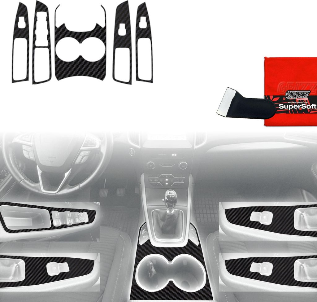 5in1 Schutzfolien Grizz Protector für Mittelkonsole - Ford S-Max MK2 (2015-2023) Carbon Optik Matt Antifingerprint