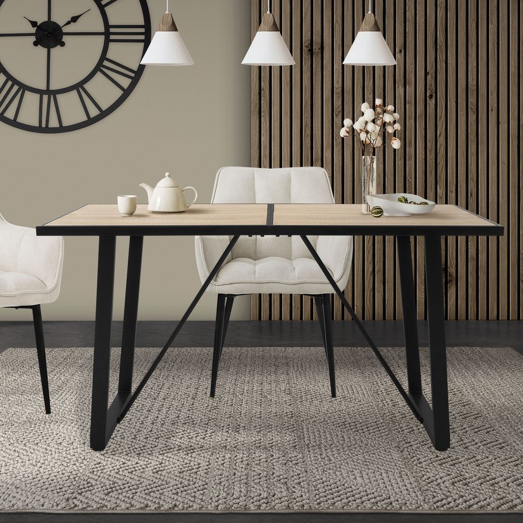 ML-Design Esstisch für 6 Personen, Eiche-Optik, Industrieller Wohnzimmertisch mit Metallgestell, Schreibtisch mit höhenverstellbare Schraubfüße