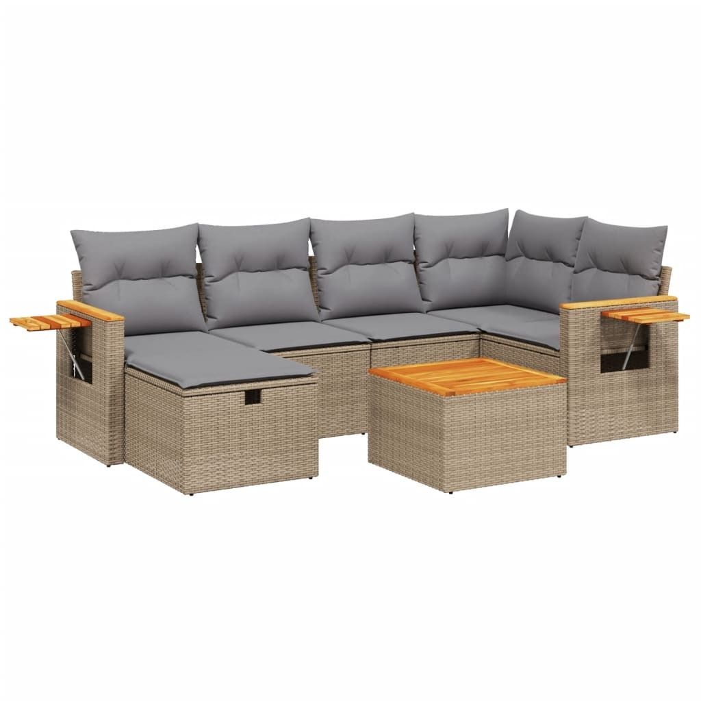 "WINTER SALE" 7-tlg. Garten-Lounge-Set - elegantes Design - Sitzgruppe/Gartengarnitur - mit Kissen Beige Poly Rattan - Terassenmöbel NeuMöbel503696