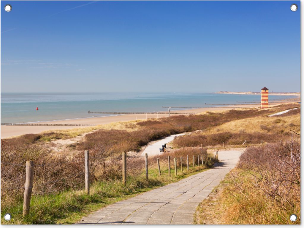 MuchoWow 80x60 cm Outdoor-Poster Gartendeko Sichtschutz Garten Poster für den Garten Strand - Meer - Leuchtturm - Niederlande
