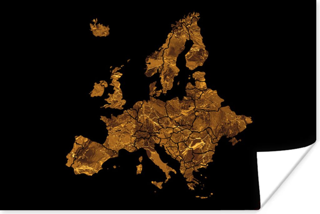 MuchoWow Poster Karte von Europa - Marmor - Gold 180x120 cm - Fotoplakat