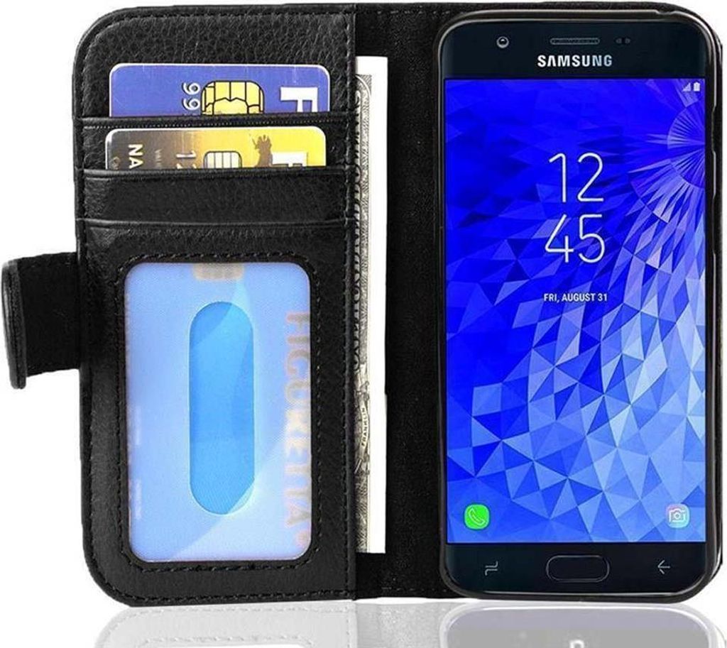 Cadorabo Hülle für Samsung Galaxy J7 2017 in Schwarz Backcover Handy Schutz Hülle Book Case Booklet Kartenfächer