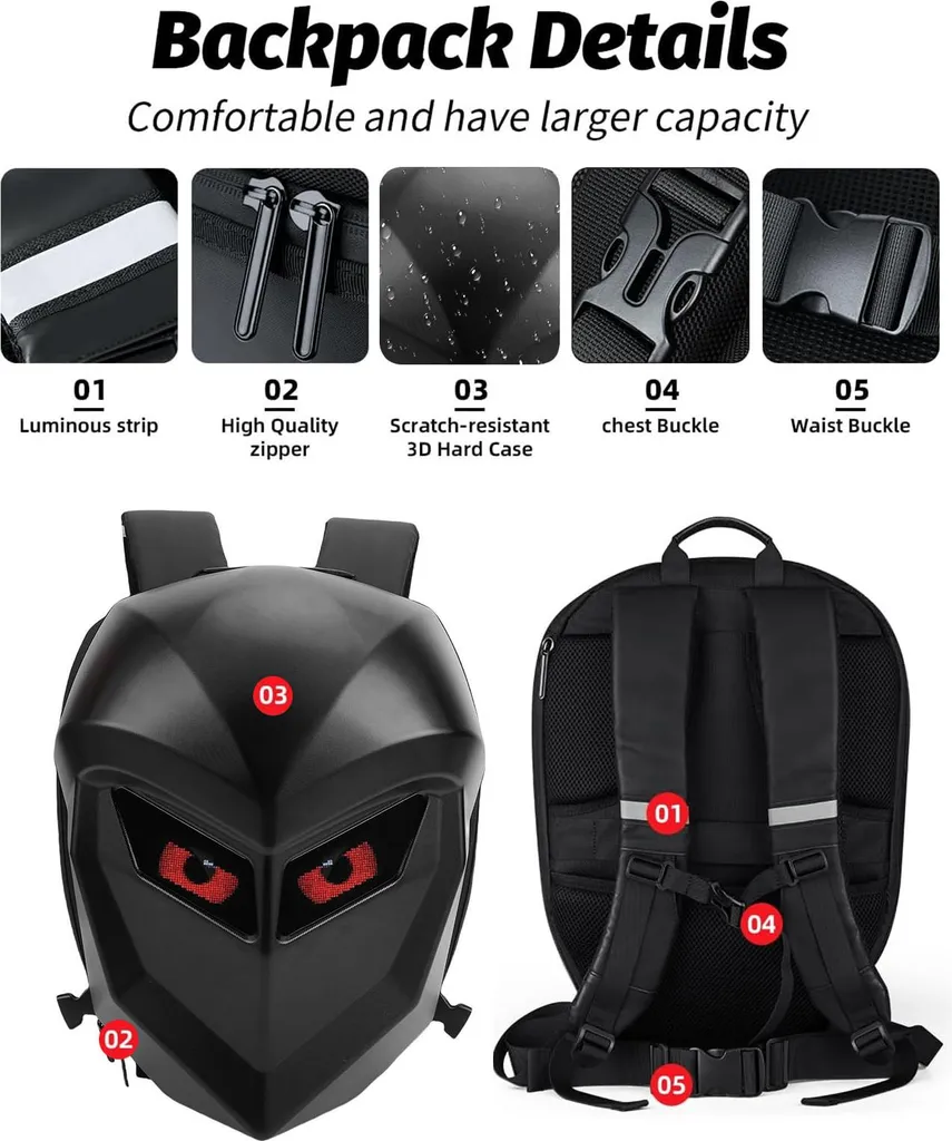 Sac à dos moto étanche à écran LED programmable et coque rigide - 17