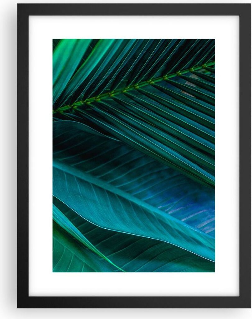 Gerahmtes Poster - Schwarzer Rahmen - Blatt Tropen Grün - 30x40 cm - Wand Bild - Wanddeko - Wandbilder - Kunstposter - Wandposter - Bilderrahmen -...