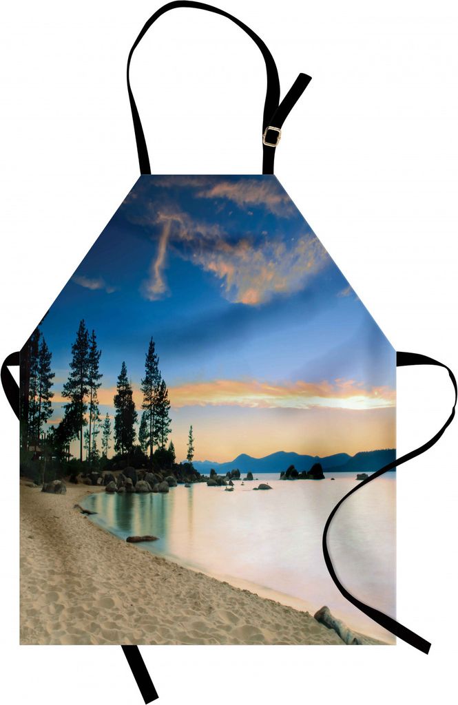 ABAKUHAUS Landschaft Kochschürze, Paradise Beach mit Bäumen am Fluss nach Sonnenaufgang Romantische Peace Scenery Foto, Farbfest Höhenverstellba...