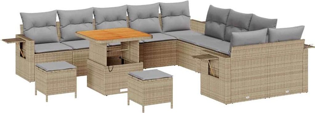 "im Sonderangebot" Gartensofa-set - elegantes Design - Sitzgruppe mit Sofa, Tisch - mit Kissen mit Speicher 13 pcs Beige Poly-Rattan - Terassenmöb...