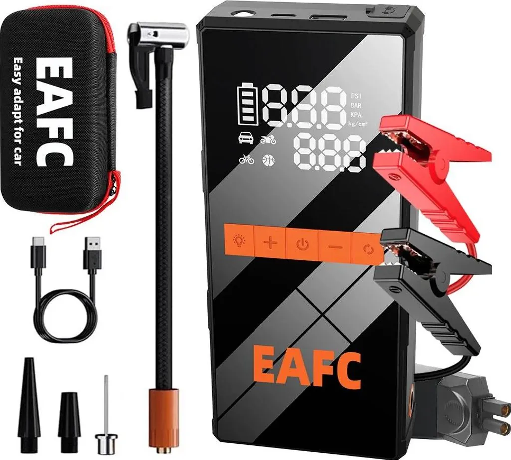 Jump Starter Auto 12V 1200A + Gonfiatore Pneumatici Digitale - 1