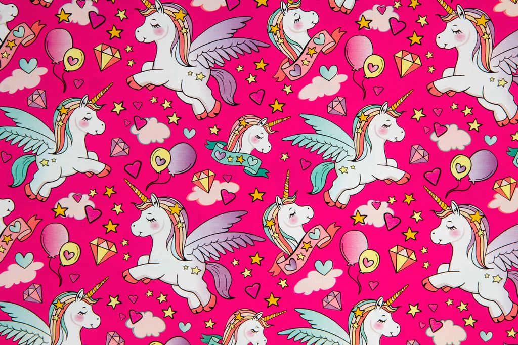 Geschenkpapier Einhorn 70cm x 2m Rolle pink Produktbild 