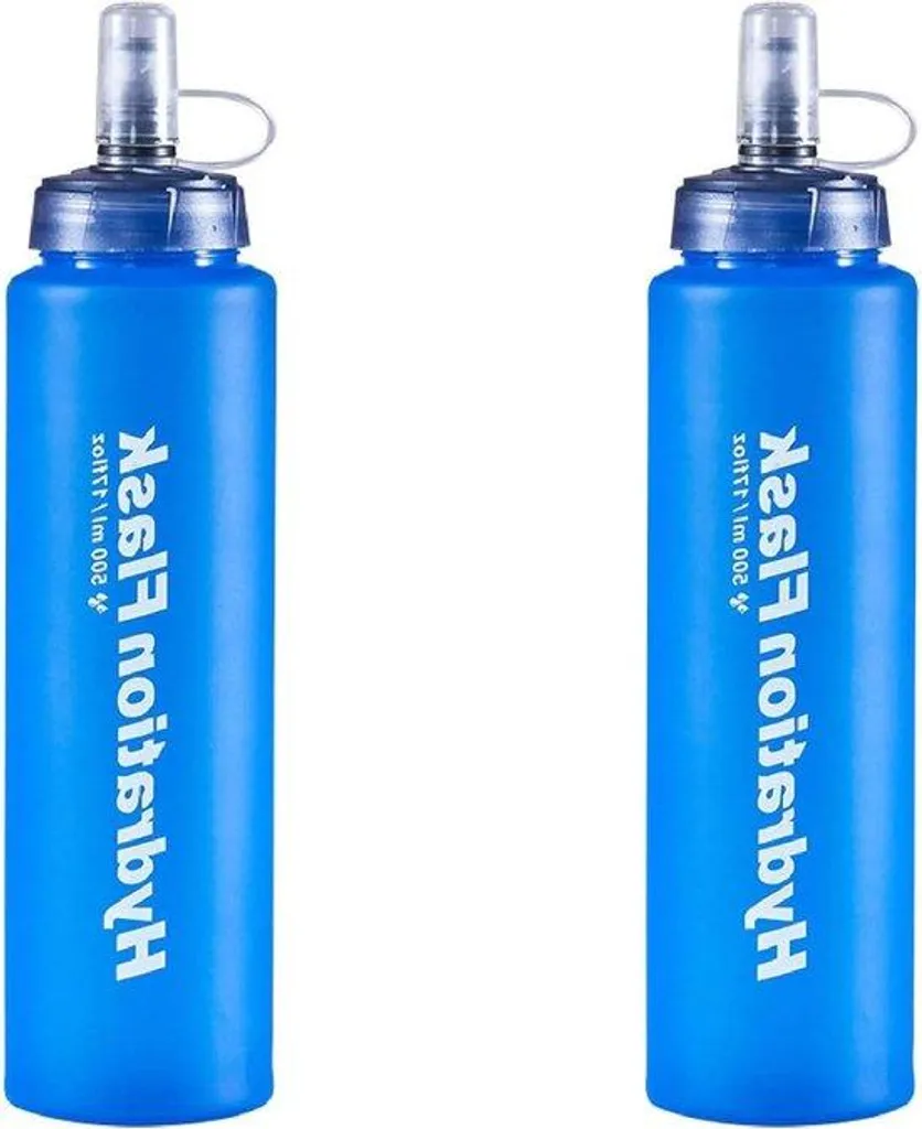 Gourde pliable 500ml en TPU sans BPA avec fond rond bleu ultra léger