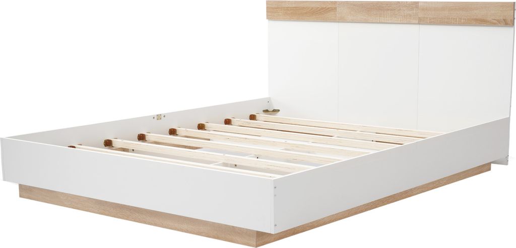 Holzbett 160x200cm Doppelbett (Ohne Matratze) Schwebebett Weiß Sonoma-Eiche Jugendbett Mit Kopfteil aus Bettgestell Holzwerkstoff