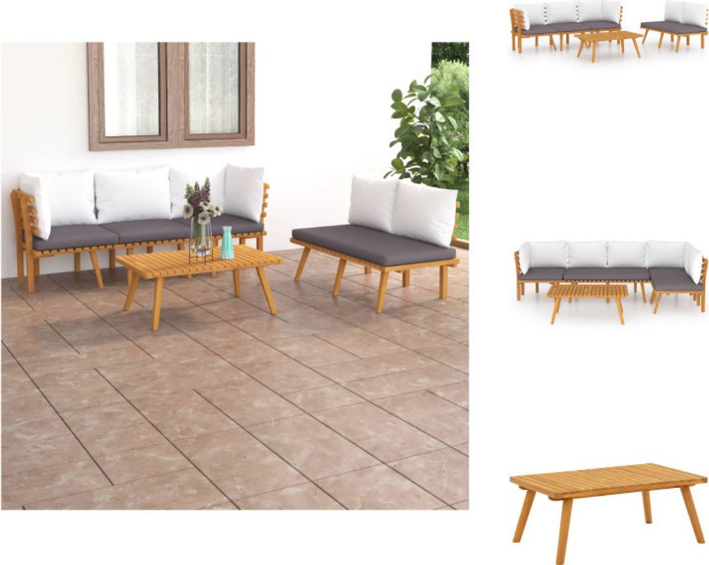vidaXL 5-tlg. Garten-Lounge-Set mit Kissen Massivholz Akazie - Gartenmöbel-Sets