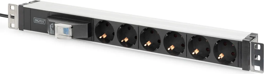 Bandeau 6 prises DIGITUS en alu robuste avec disjoncteur de sécurité