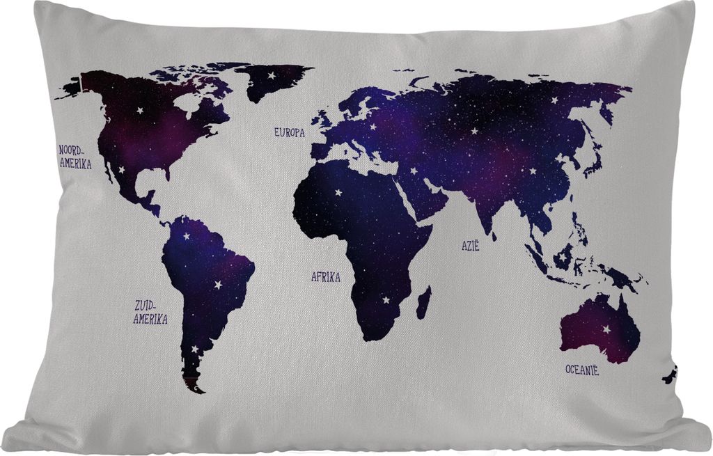 MuchoWow Outdoor Kissen - Weltkarte - Lila - Sternenhimmel - Kinder - Jungen - Mädchen - 50x30 cm - Wetterfest - Lounge Kissen - Sofa kissen - W...