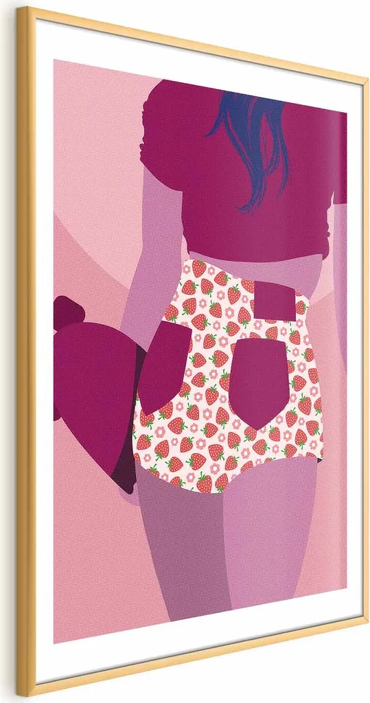 Quadri per Cucina: Poster Fragole 60x90 Oro con Margine Bianco