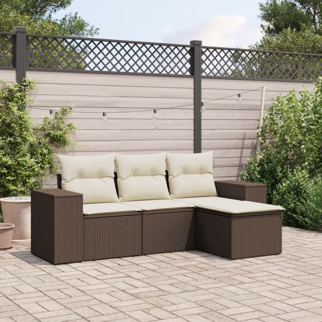 "2026 Promotion" 4-tlg. Garten-Sofagarnitur mit Kissen Braun Poly Rattan - Gartenstühle CC12293