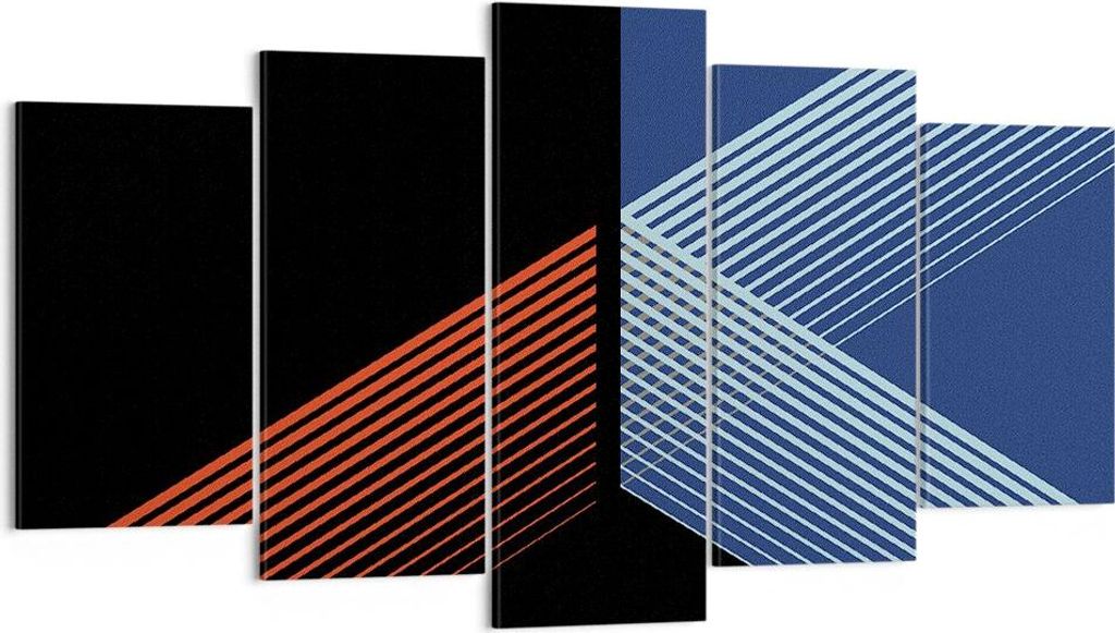 Bild auf Leinwand - Leinwandbild - 5 Teile - Abstraktion Schwarz Blau - 160x85cm - Wand Bild - Wanddeko - Wandbilder - Leinwanddruck - Bilder - Wan...