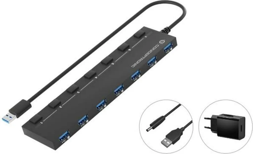 Hub USB 7 Porte Conceptronic HUBBIES19BP Alimentato - Nero Opaco