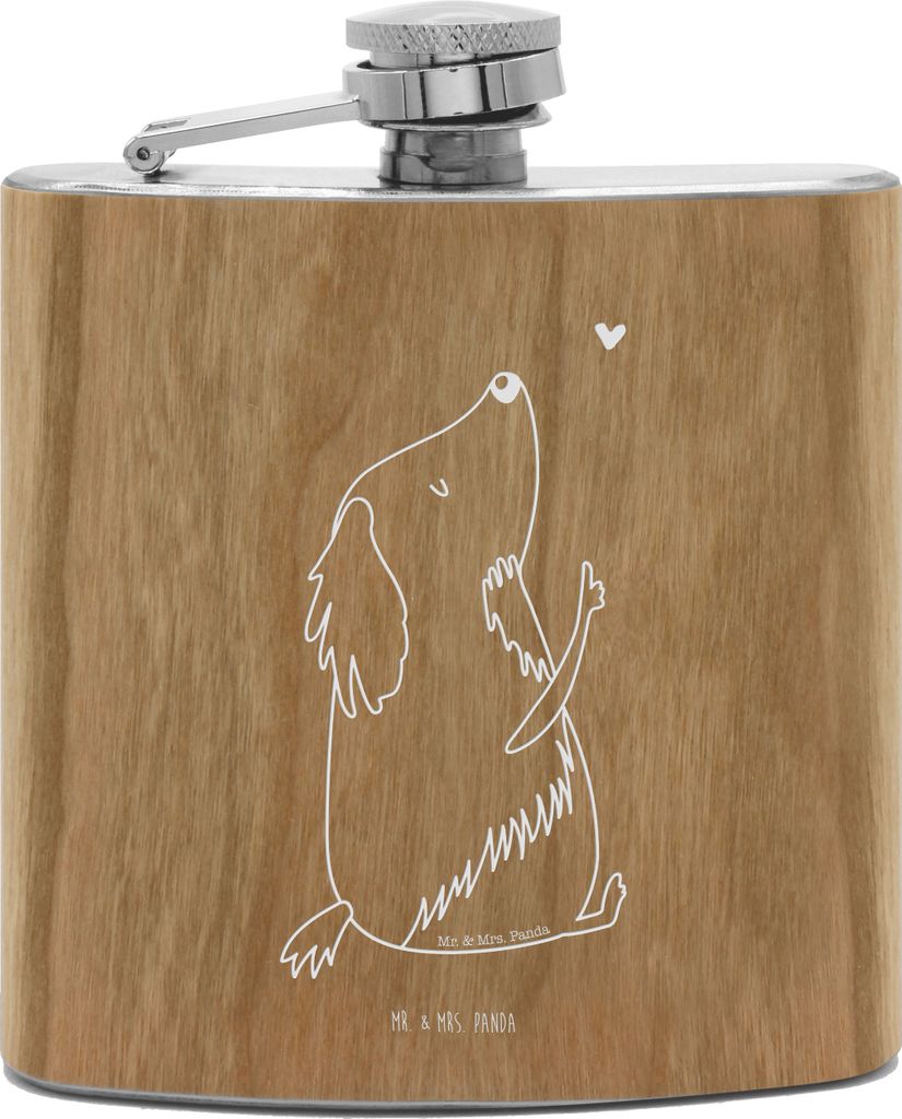 Mr. & Mrs. Panda Flachmann Hund Liebe - Transparent - Geschenk, Alkoholflasche, Hip Flask, taschenflasche, Hunde, feldflasche, Herz, spirituosenfla...