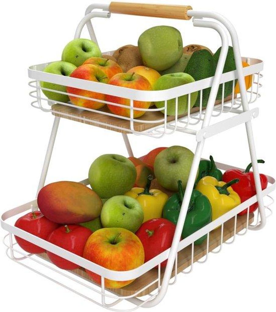 Met 2 Etagen, weiß, abnehmbar, keine Montage, 2-schichtiges Obstbrett, Küche, Obstbrett, Gemüsebrett, metallene Obstbüttel für Brot, Gemüse, ...