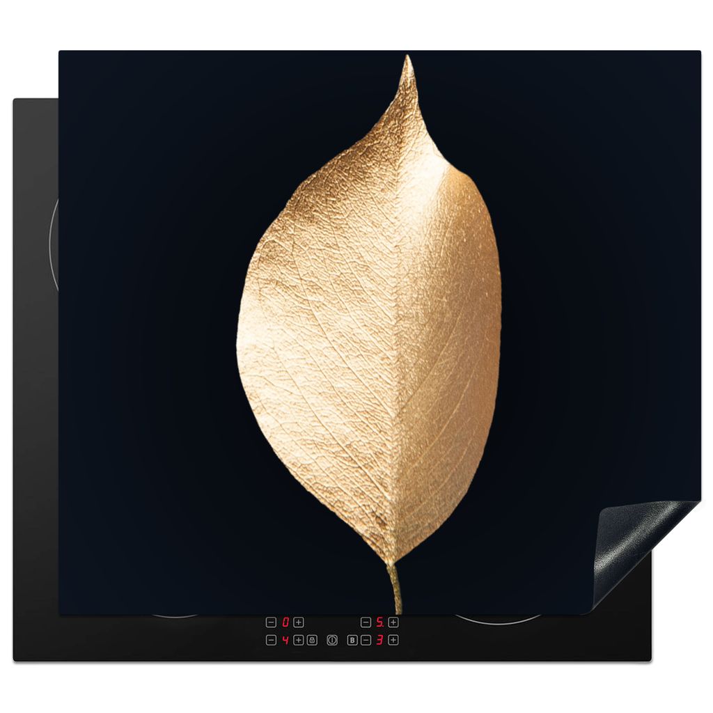 KitchenYeah Herdabdeckplatte Blätter - Gold - Schwarz - Pflanzen - Luxus , 57x51cm, Küche Deko, Glaskeramikkochfeld Herdabdeckung, Abdeckplatte...