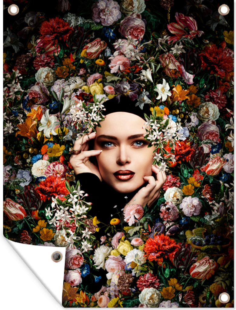 MuchoWow 60x80 cm Outdoor-Poster Gartendeko Sichtschutz Garten Poster für den Garten Blume - Frauen - Porträt - Botanisch