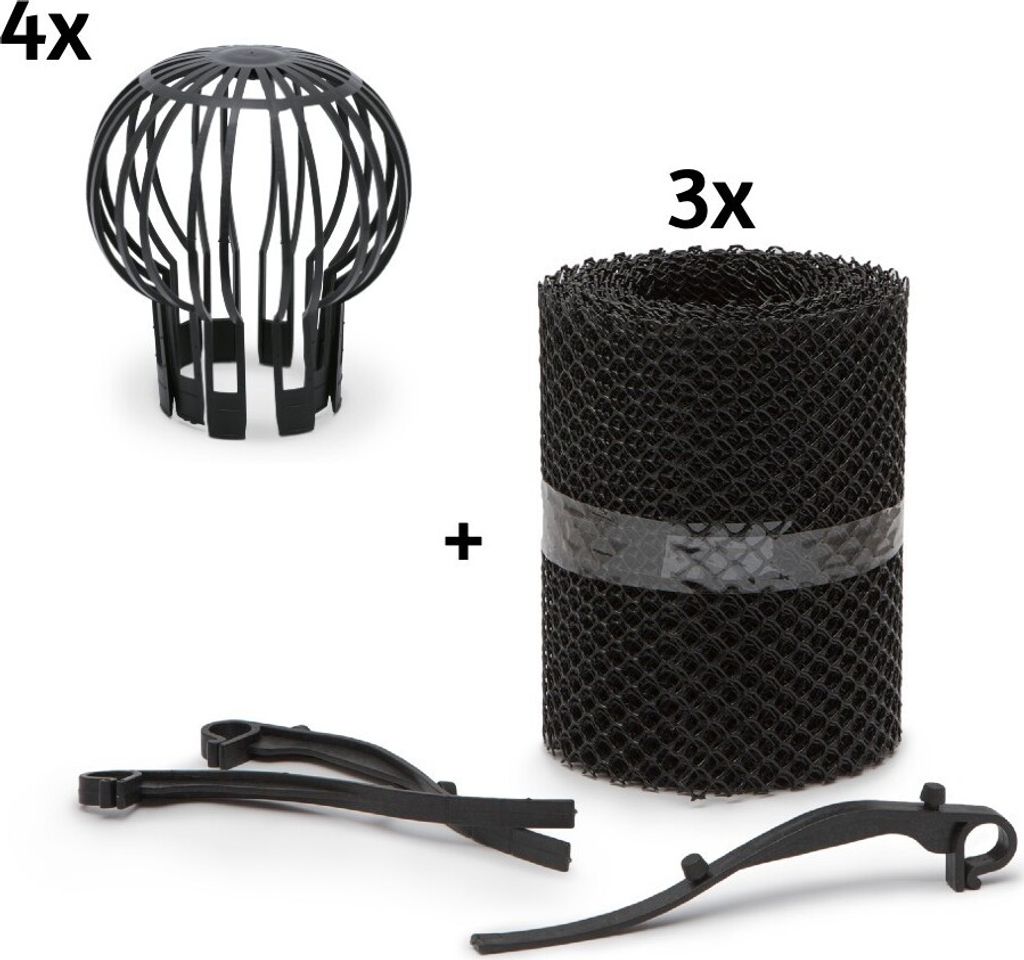 EKNA Laubfanggitter & Fallrohrgitter SET - 3x 6m Laubstop Dachrinne zuschneidbar + 4x Fallrohrschutz - Regenrohr Schutz