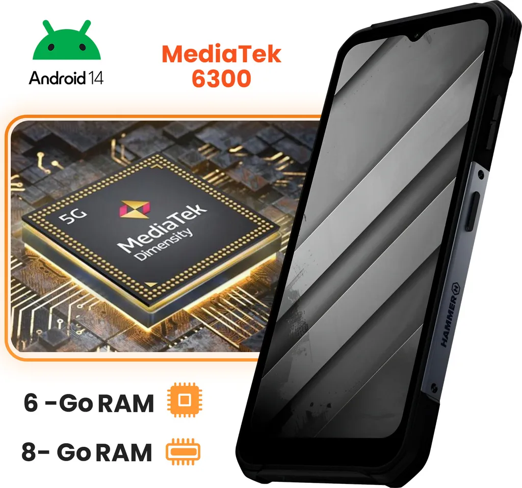 Smartphone HAMMER Construction 2 5G Argent 128 Go DS Android 14 Robuste - 11