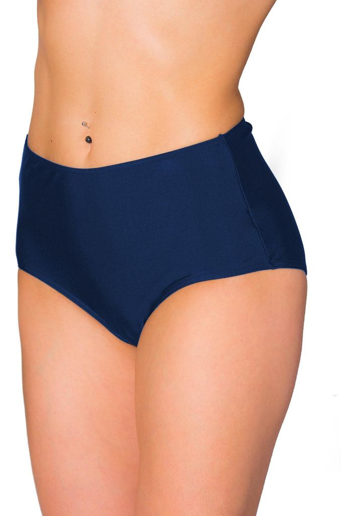 Aquarti Damen Bikinihose Bikini-Slip mit Hohem Bund , Farbe: Dunkelblau, Größe: 44