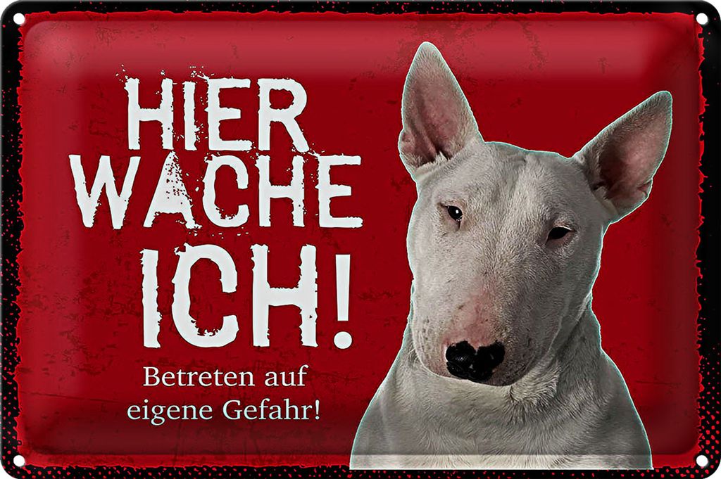 Blechschild Spruch 30x20cm Bullterrier hier wache eigene Gefahr