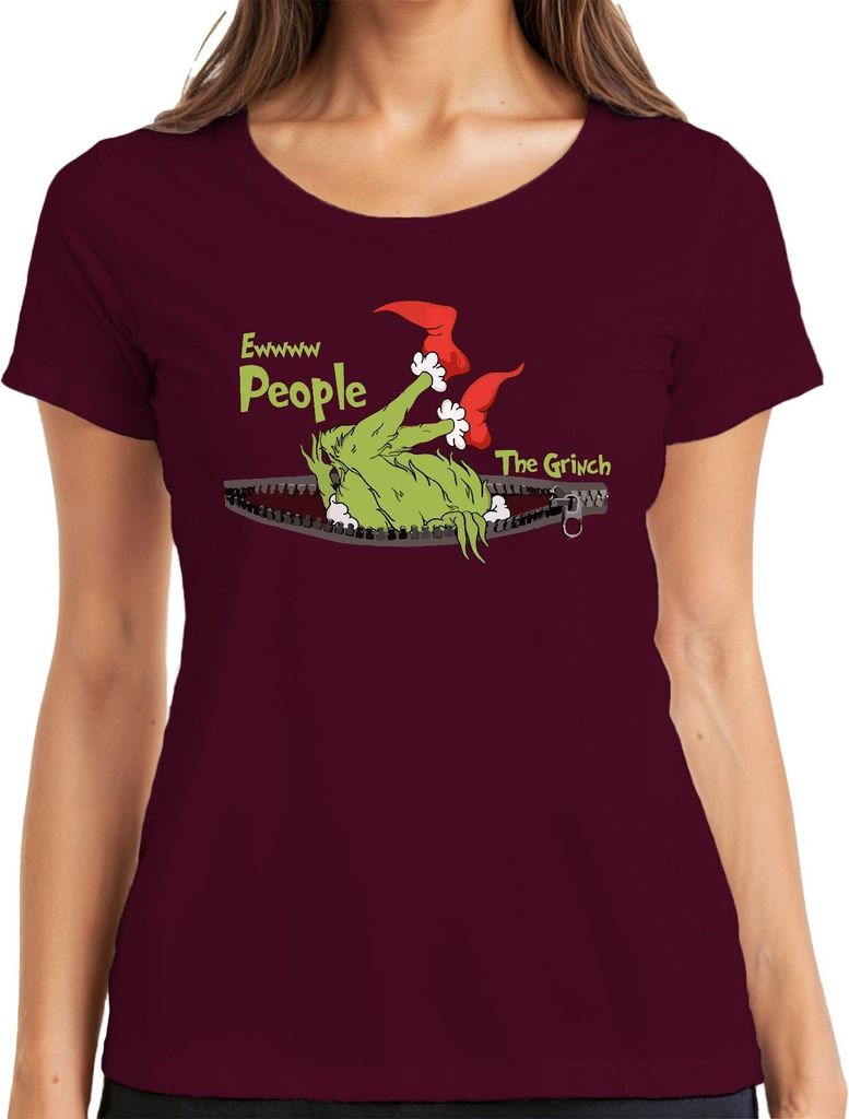The Grinch Ewwww People Weihnachten lustig Geschenk Introvertiert Damen T-Shirt, Burgundy, XL
