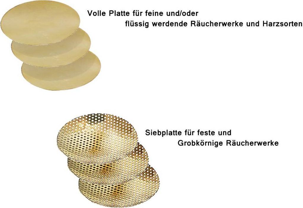 6tlg Set 3x Räuchersiebe, 3x Plättchen, Gold Räucherubehör für Weihrauchbrenner