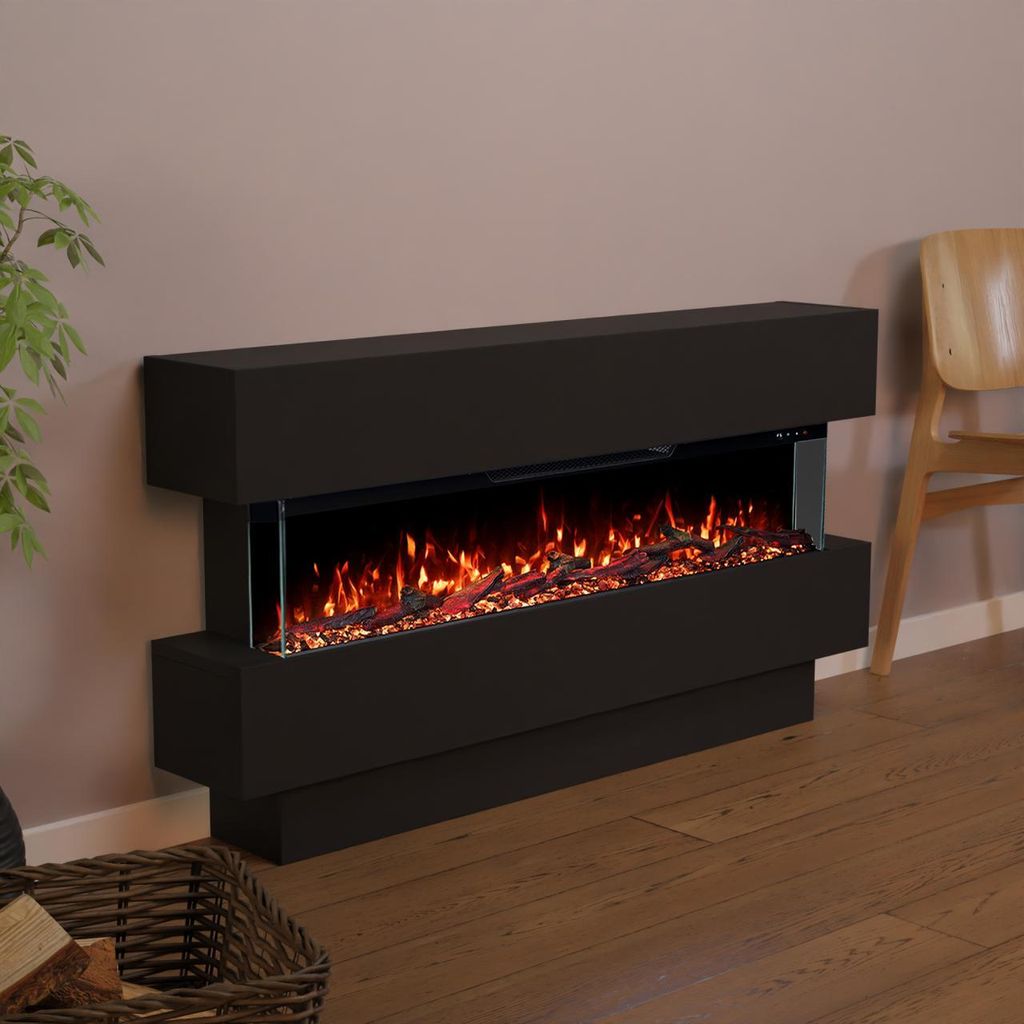 Glow Fire Elektrokamin 'Clear Standkamin 42' | Multicolor LED Wandkamin mit Heizung in schwarz(1800W) | HxBxT: 69x129x21 cm