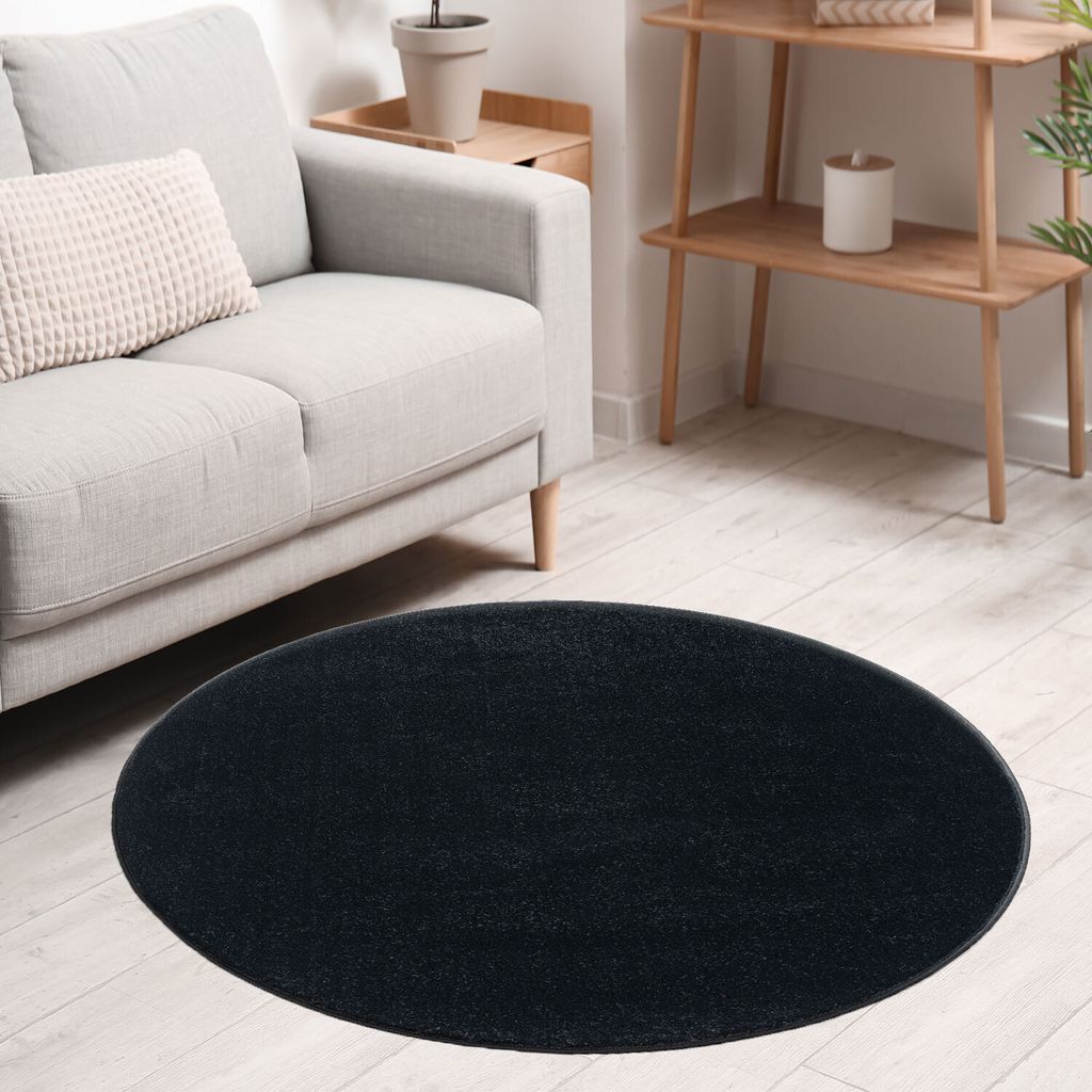 Teppich rund Wohnzimmer Kurzflor Einfarbig für Schlafzimmer Produktbild 