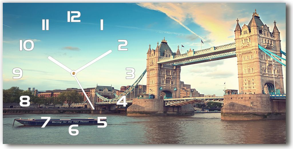 Wanduhr aus Glas – 60x30 cm - Glasbild - Glasuhr - Gehärtetes Glas - weisse-zeiger - Tower Bridge London