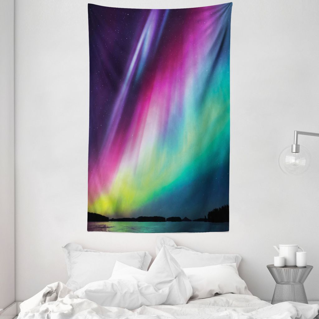 ABAKUHAUS Nordlicht Wandteppich und Tagesdecke, Sternennacht Foto aus Weiches Mikrofaser Stoff Waschbar ohne Verblassen Digitaldruck, 140 x 230 cm,...