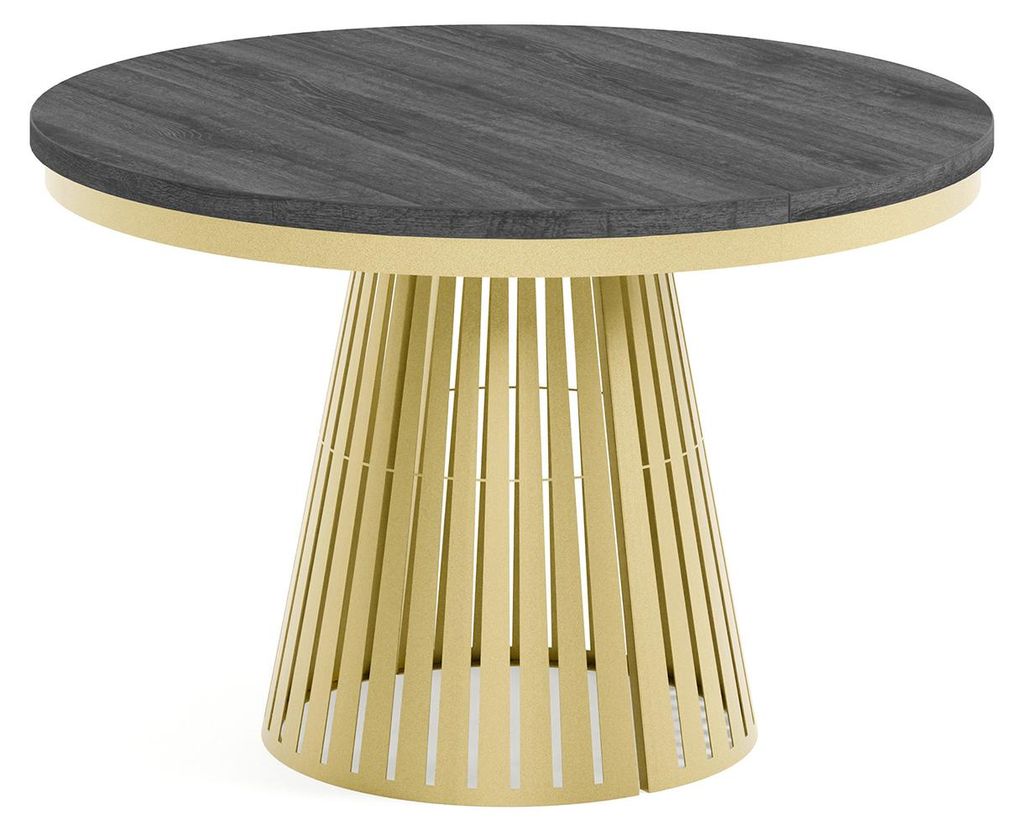 MEBLINI Esstisch Rund Ausziehbar aus Metall - 120-196x76cm - CONEY - Sherman Eiche Anthrazit/Golden - Loft - Esszimmertisch Modern - Küchentisch -...